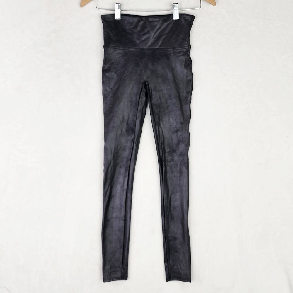 SPANX Faux Leather Leggings Women S Black Grey Slimming Pants Style 2437